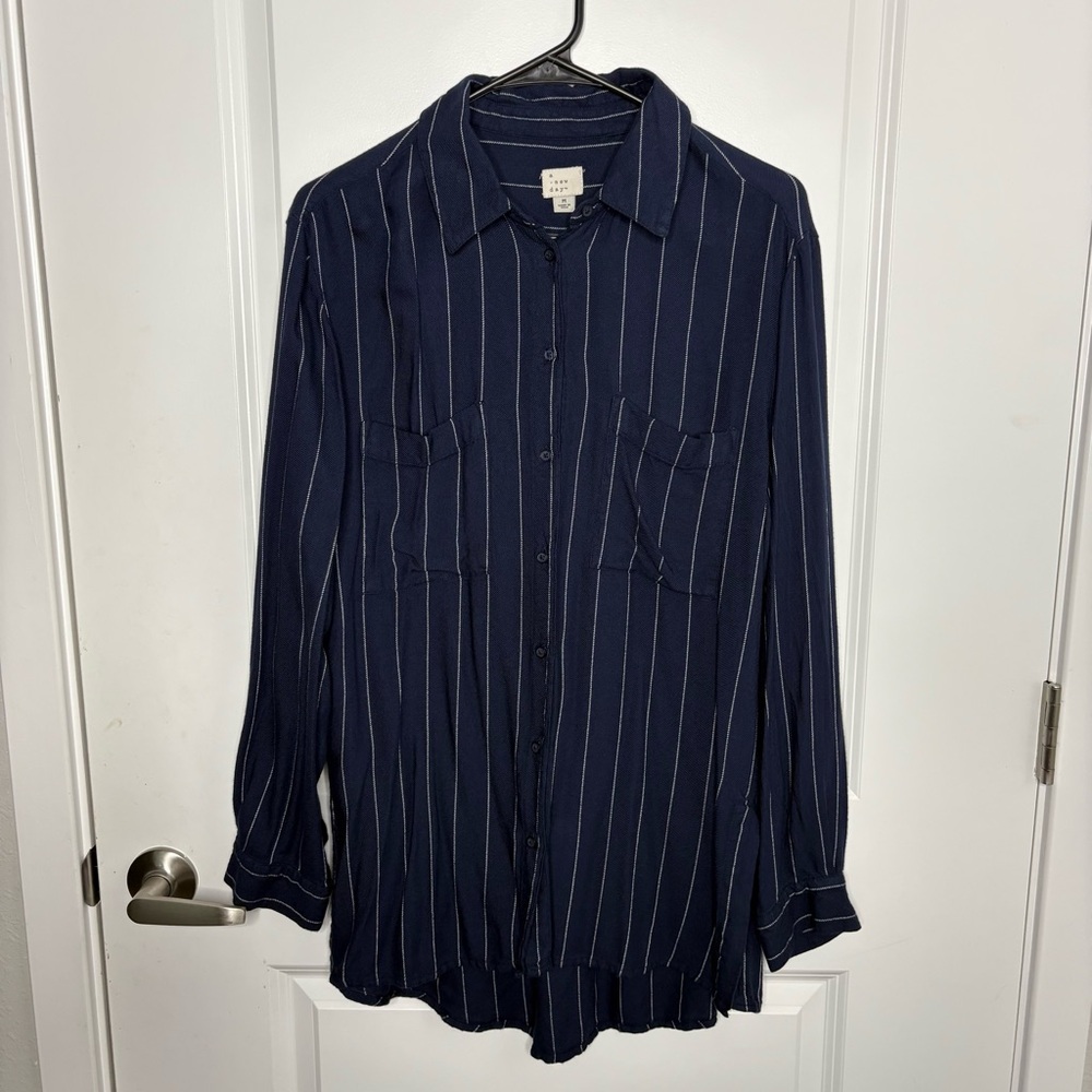 a new day Navy Blue Striped Button Down Shirt